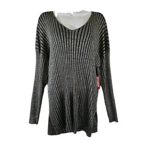 Vince Camuto Sweater Womens 2XL Metallic Silver Ribbed V Neck Pullover Knit NWT